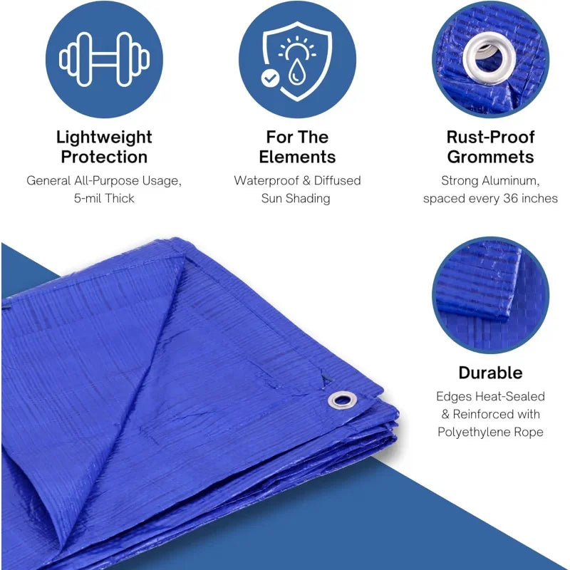 30x30 ft all-purpose 5-mil poly tarp, waterproof, blue,