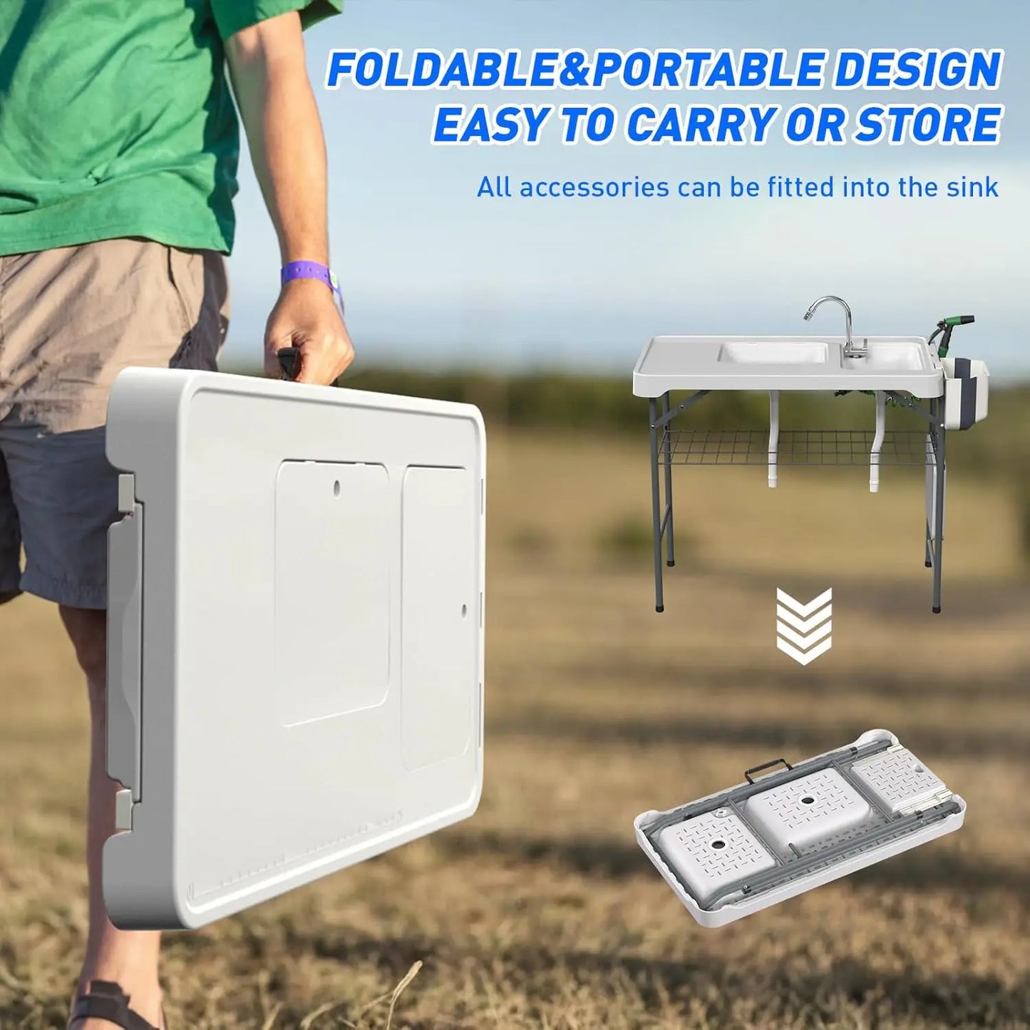 Portable Folding Cleaning Table with Sink