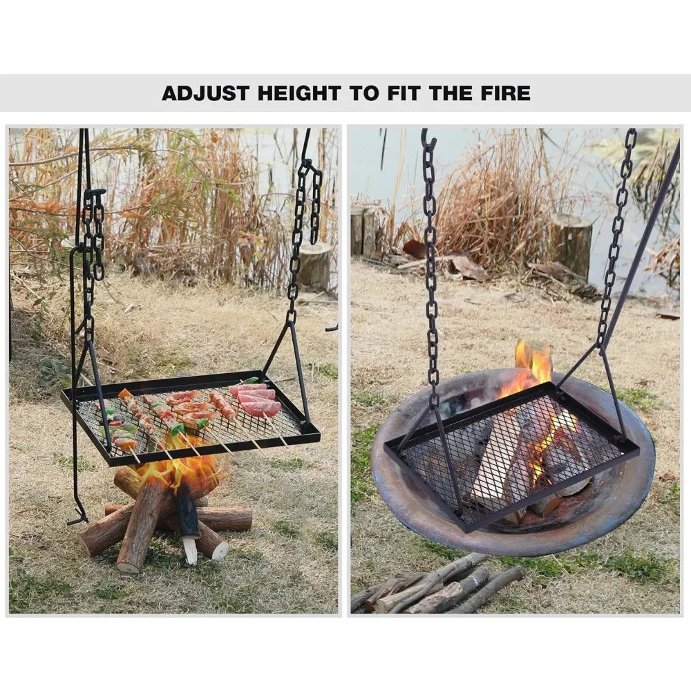 Campfire Swing Grill Stand, Portable Hanging Cooking Grill Rack with Dutch Oven Lid Lifter