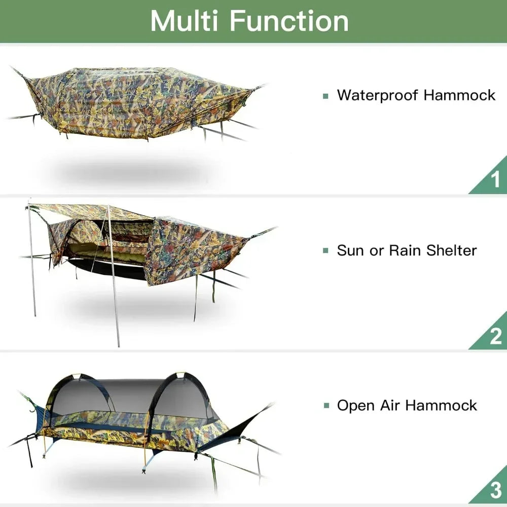 Waterproof Flat Lay Hammock Tent with Mosquito Net & Storage