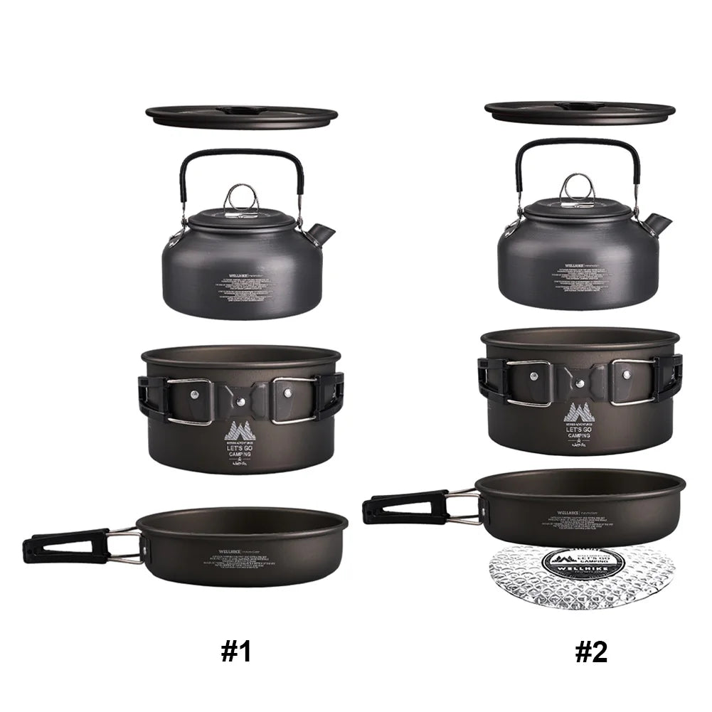 3Pcs Lightweight Cooking Pot with Water Kettle Tableware for Outdoor Camping