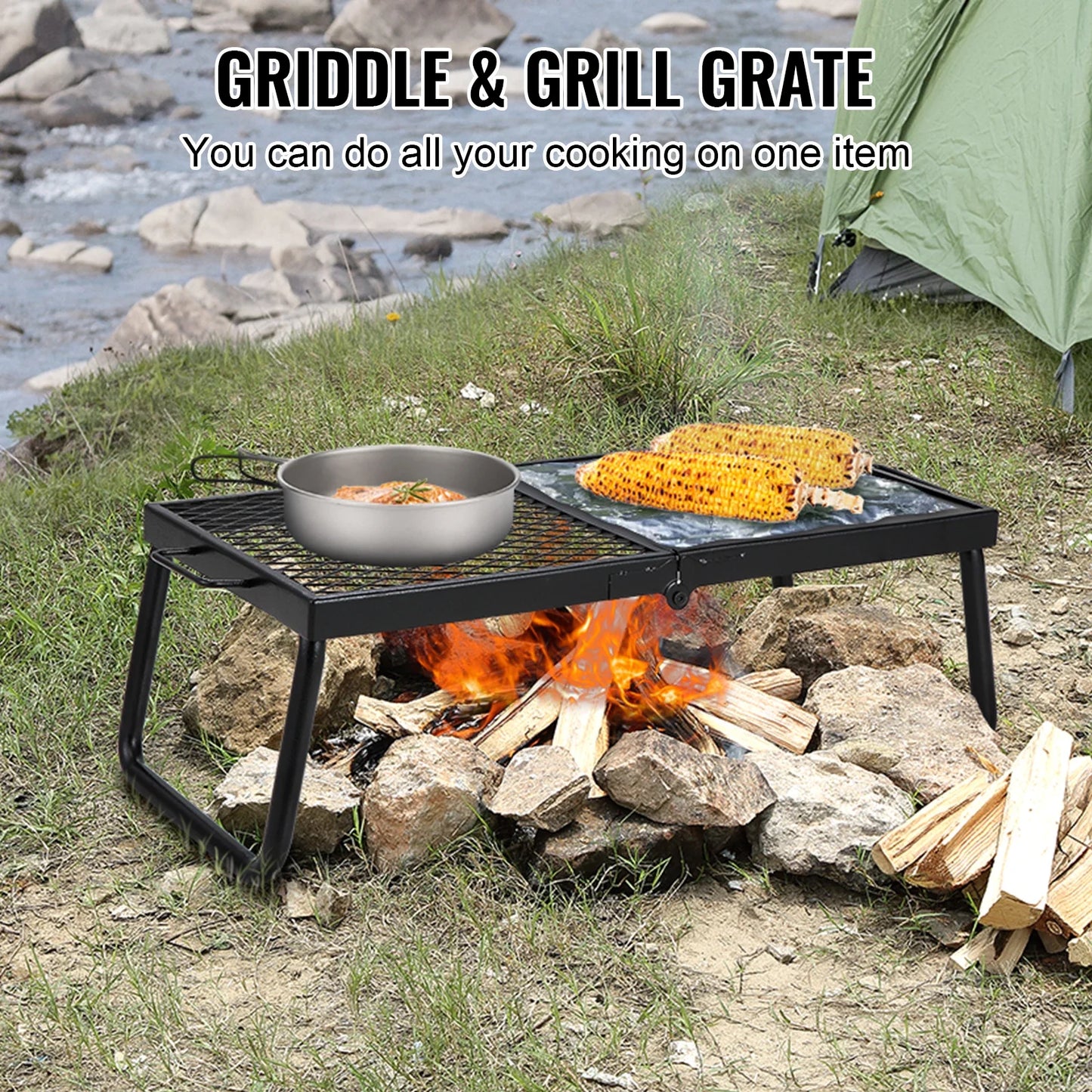 Folding Portable Camping Grates  with Legs and Carrying Bag