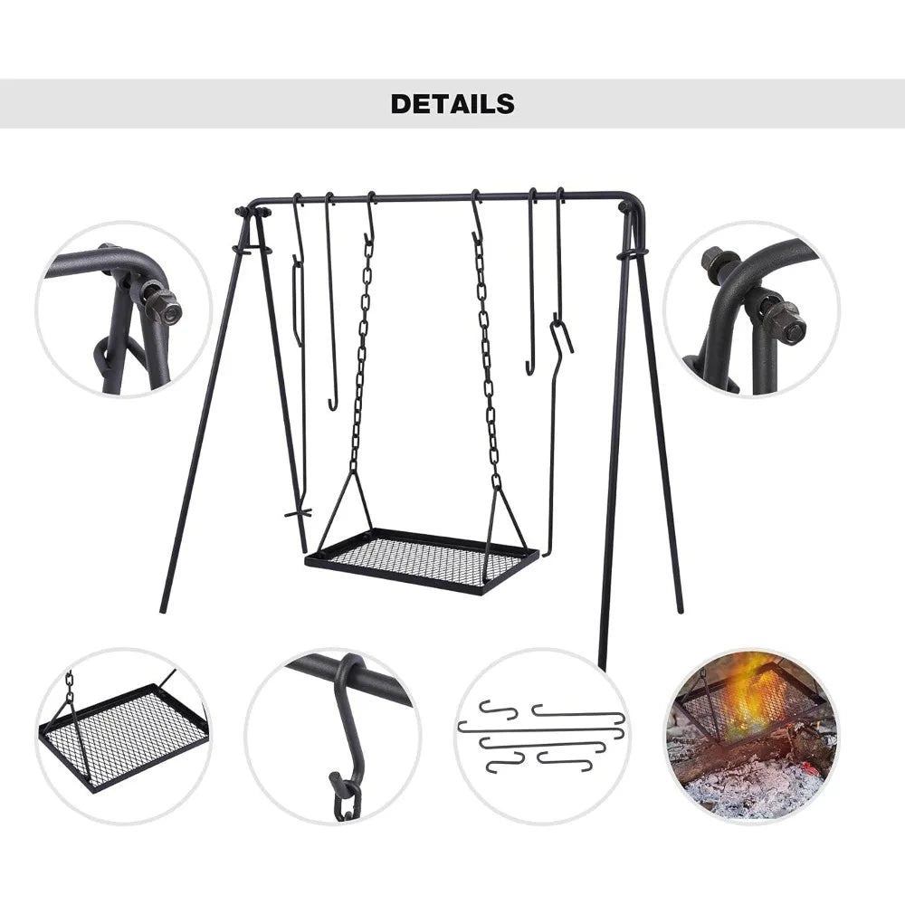 Campfire Swing Grill Stand, Portable Hanging Cooking Grill Rack with Dutch Oven Lid Lifter