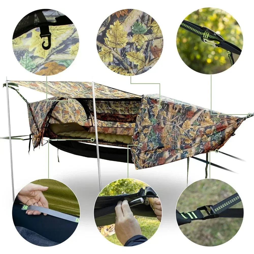 Waterproof Flat Lay Hammock Tent with Mosquito Net & Storage