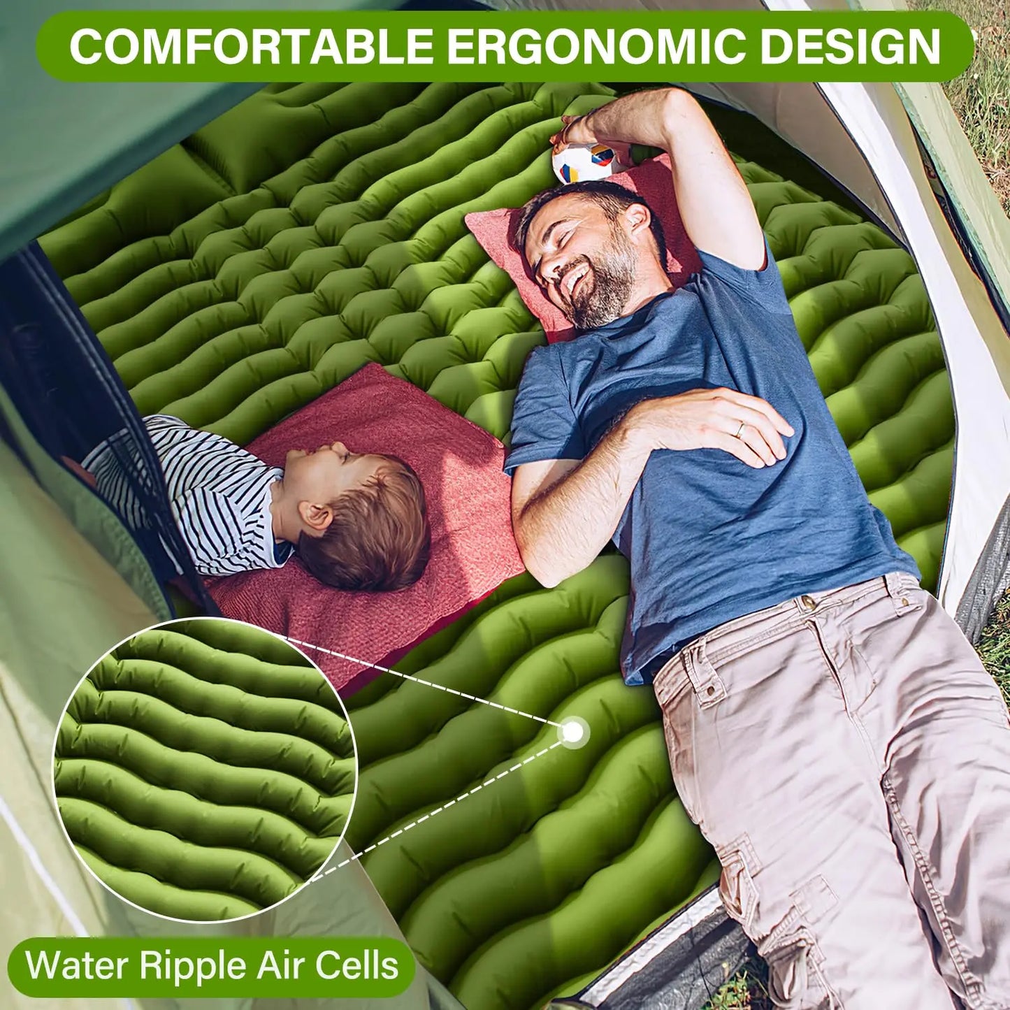 2 Person inflatable Sleeping Pad  Built-in Foot Pump