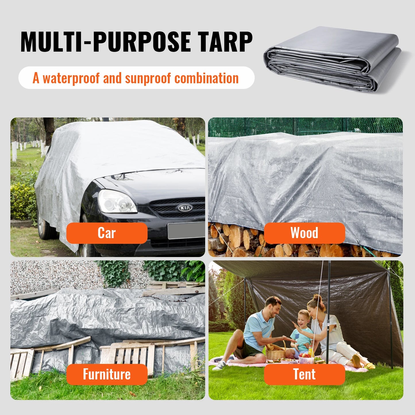 Heavy Duty 16 Mil Thick Waterproof Multi-Purpose Outdoor Tarpaulin