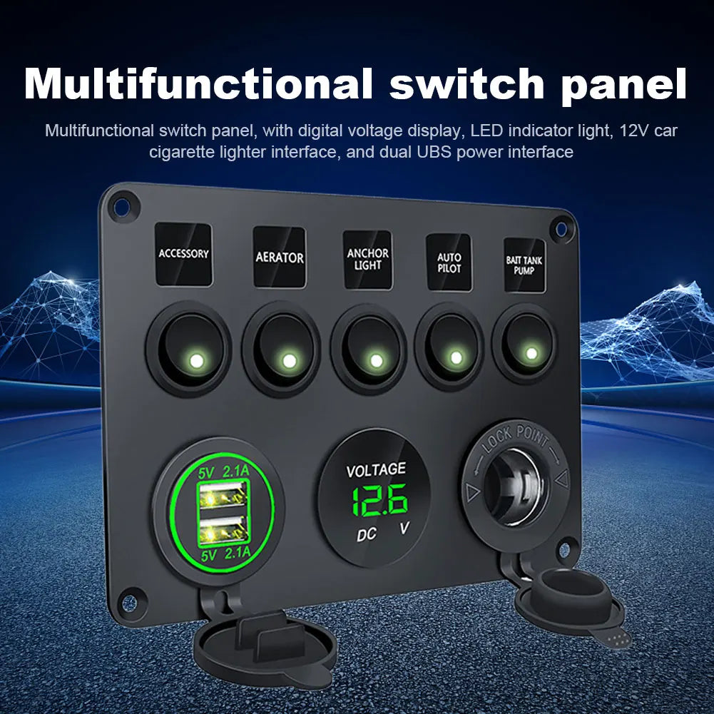 5 Gang 12V LED Light Switch Control Panel