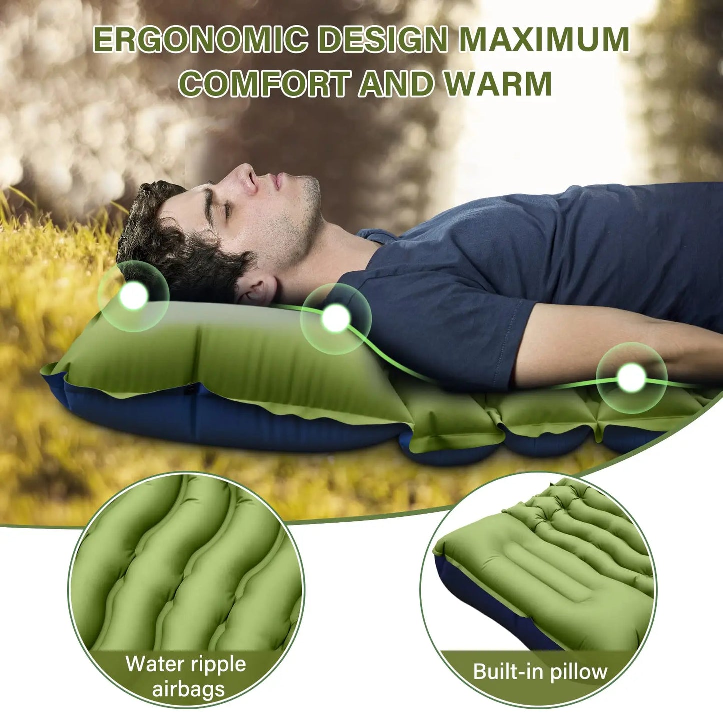 Ultralight Inflatable Camping Mat with Pillow Built-in Foot Pump