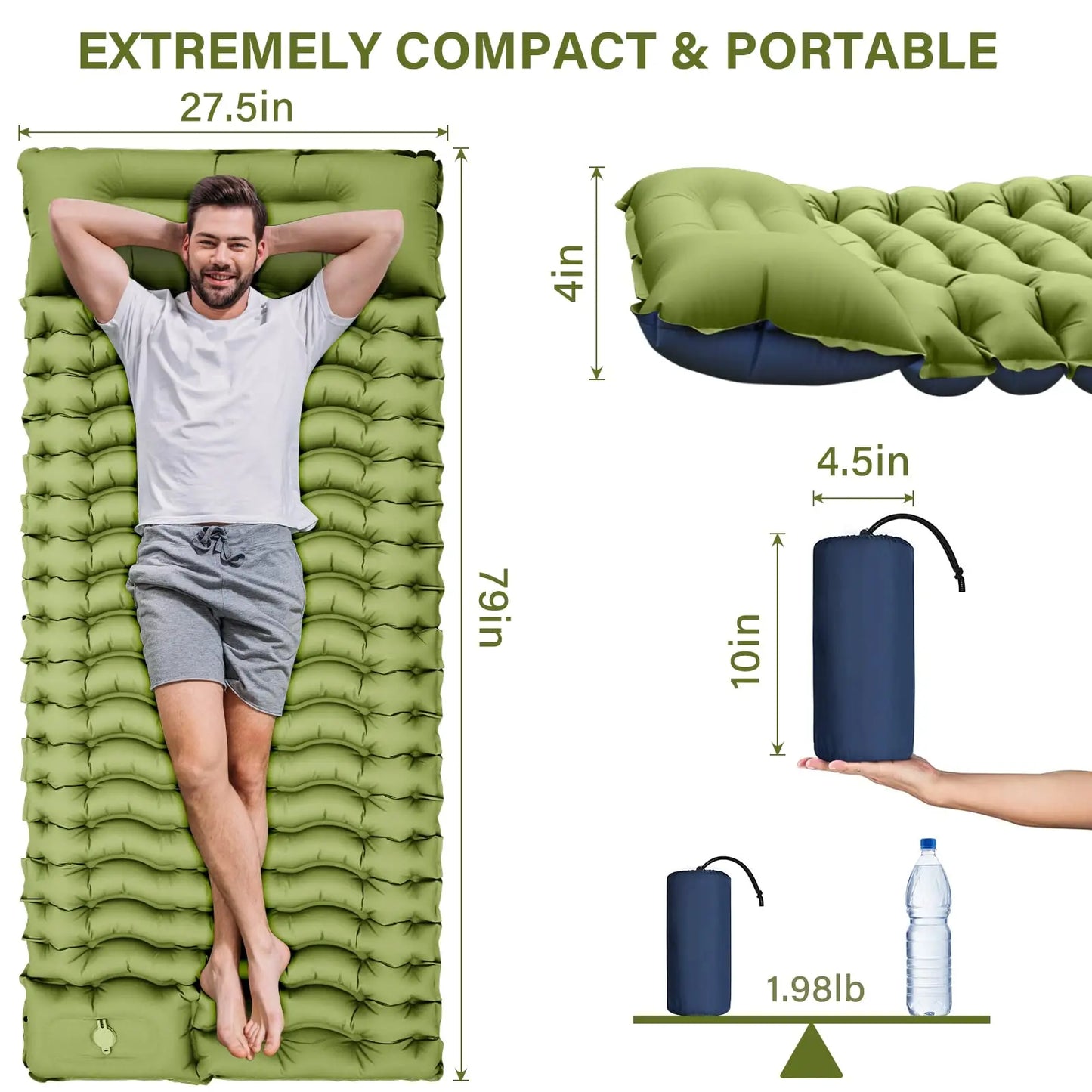 Ultralight Inflatable Camping Mat with Pillow Built-in Foot Pump