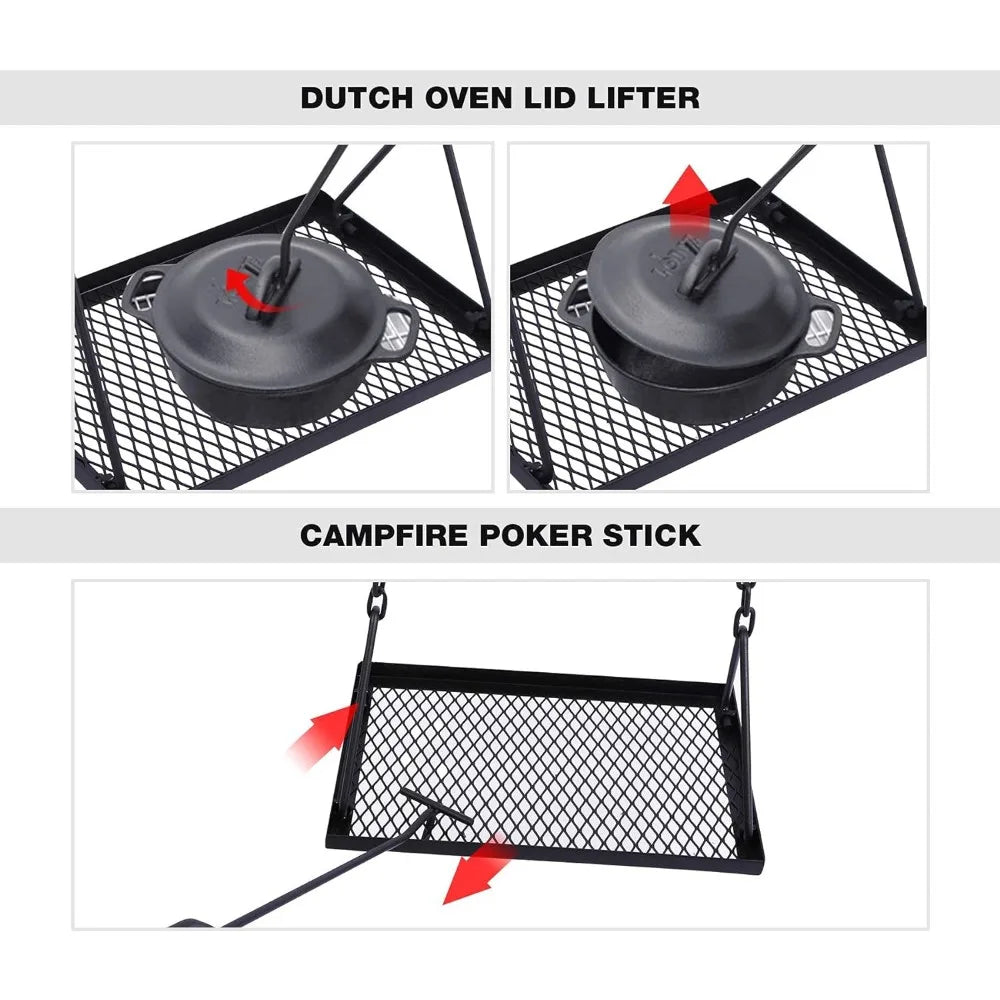 Campfire Swing Grill Stand, Portable Hanging Cooking Grill Rack with Dutch Oven Lid Lifter