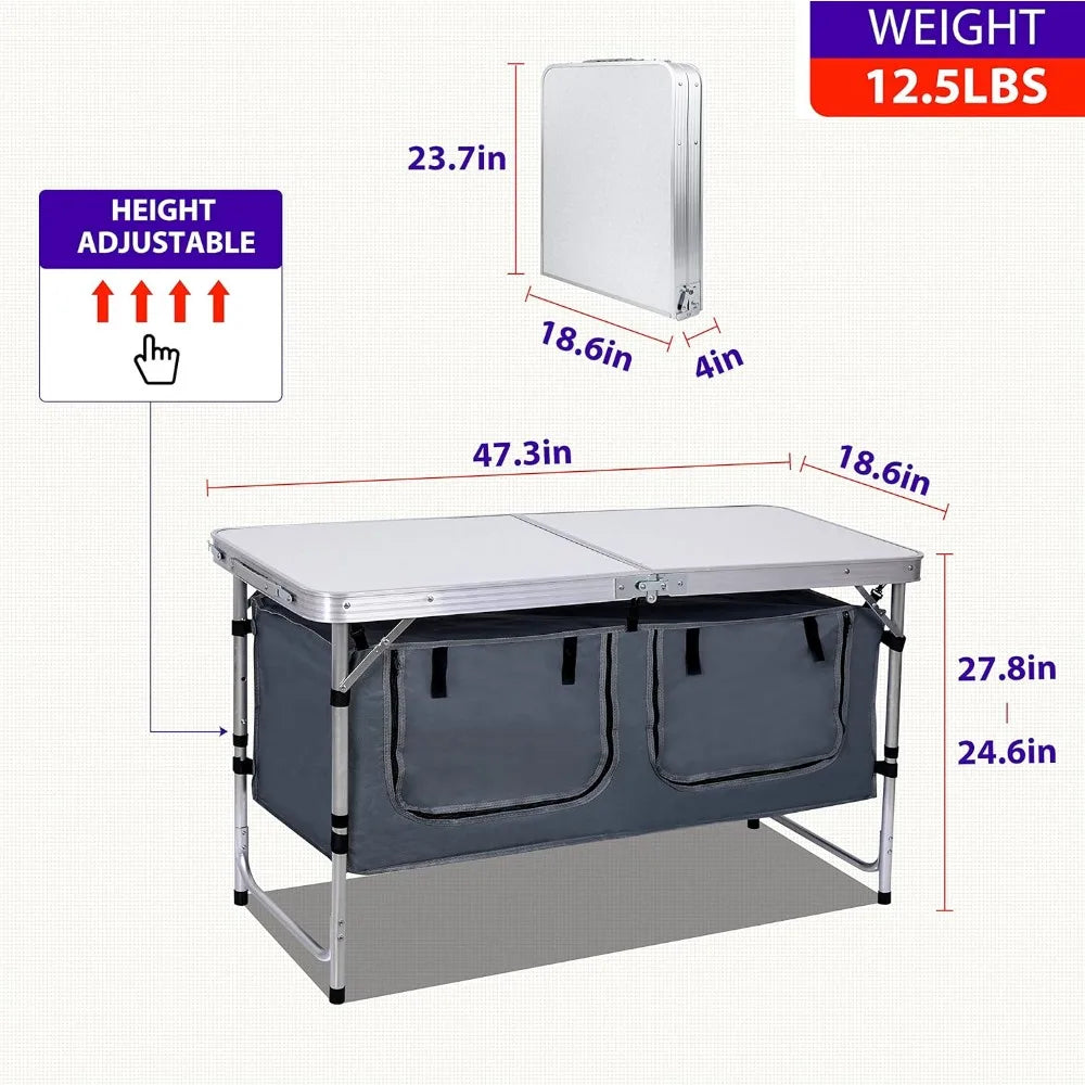 Lightweight Folding Camping Storage Table Adjustable Height