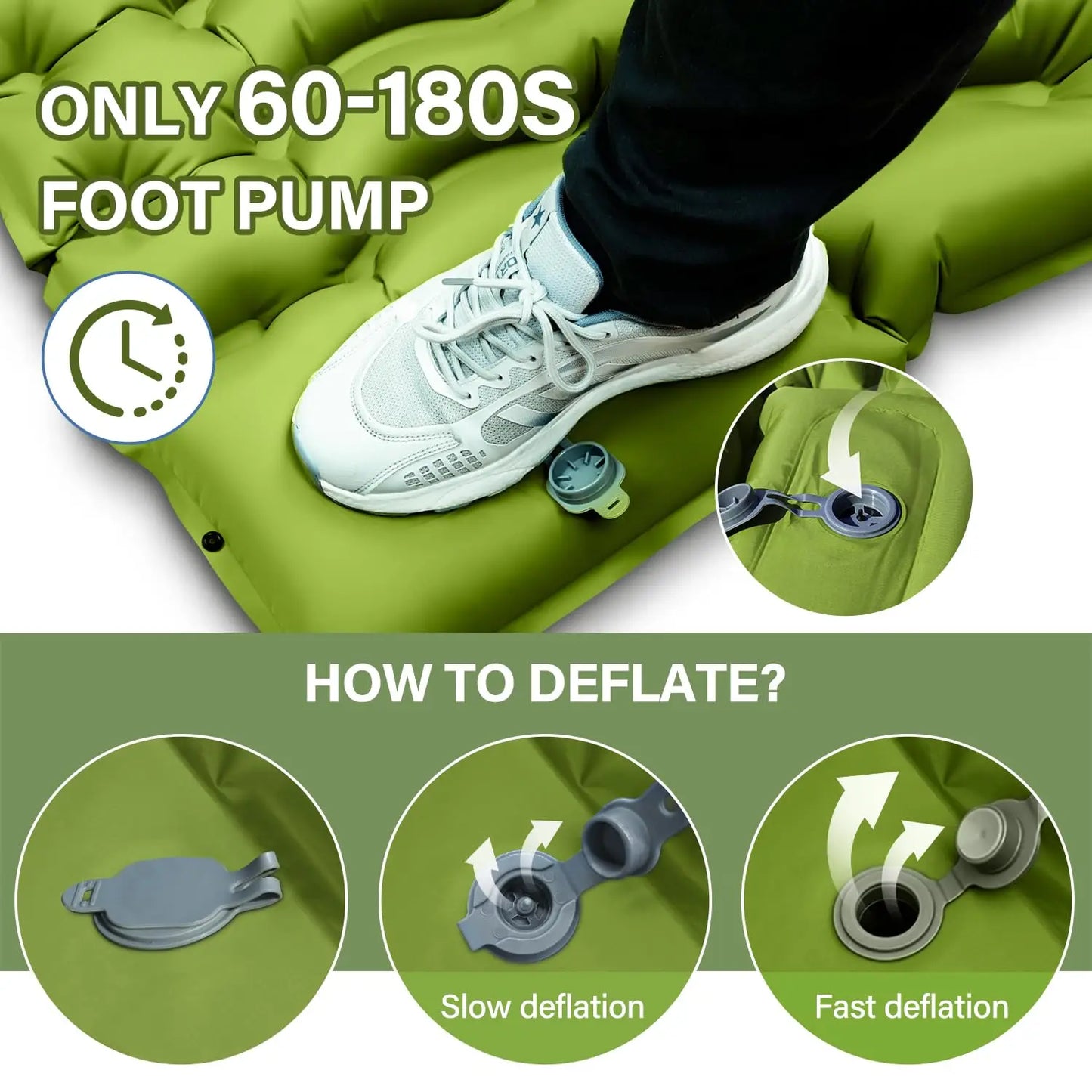 2 Person inflatable Sleeping Pad  Built-in Foot Pump