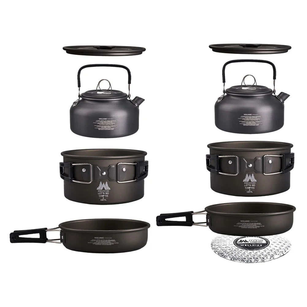 3Pcs Lightweight Cooking Pot with Water Kettle Tableware for Outdoor Camping