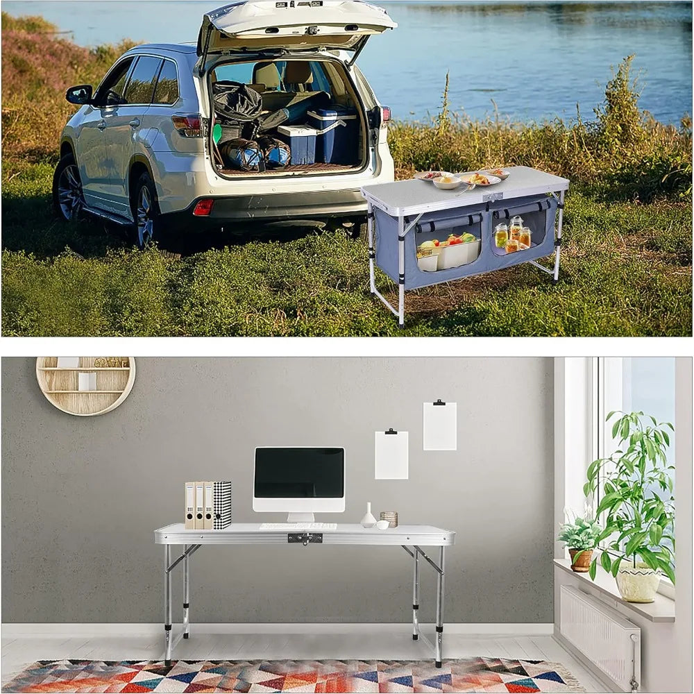 Lightweight Folding Camping Storage Table Adjustable Height