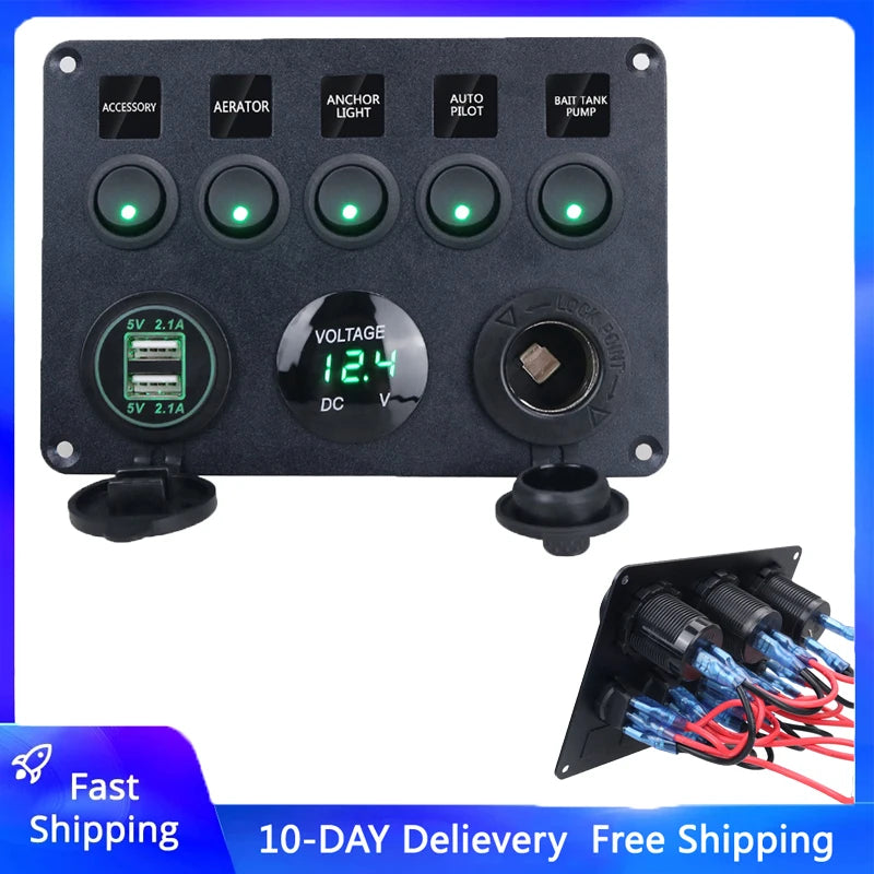 5 Gang 12V LED Light Switch Control Panel