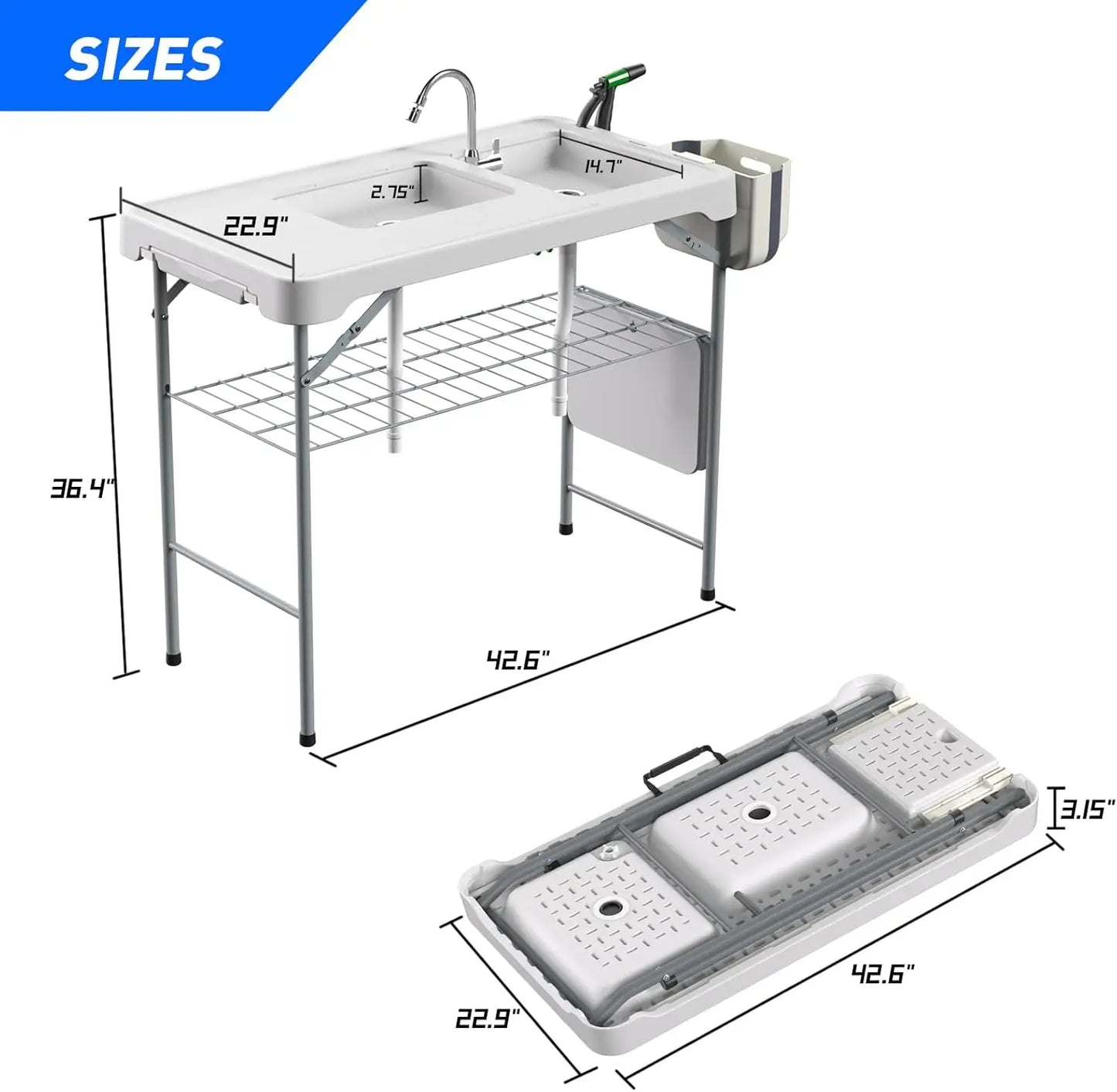 Portable Folding Cleaning Table with Sink