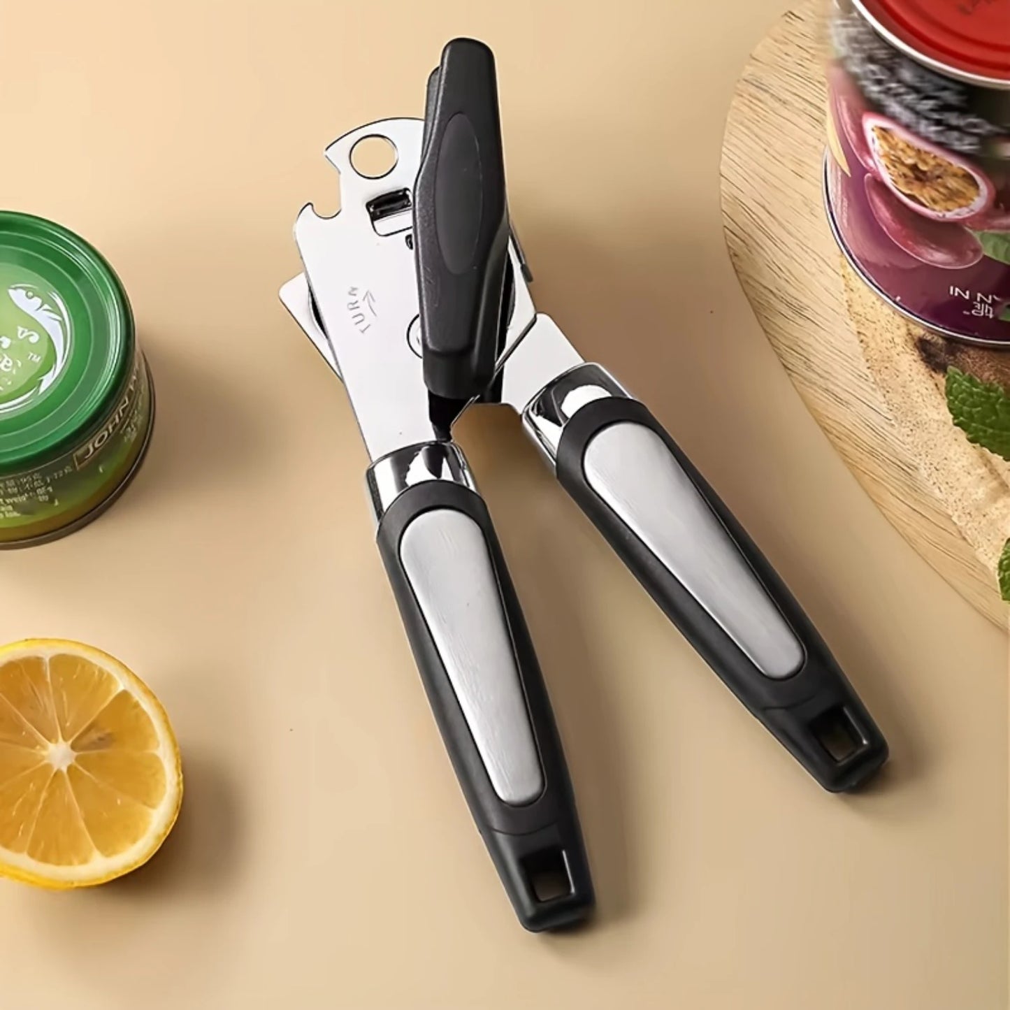 Stainless Steel Manual Can Opener - Easy Grip Handles