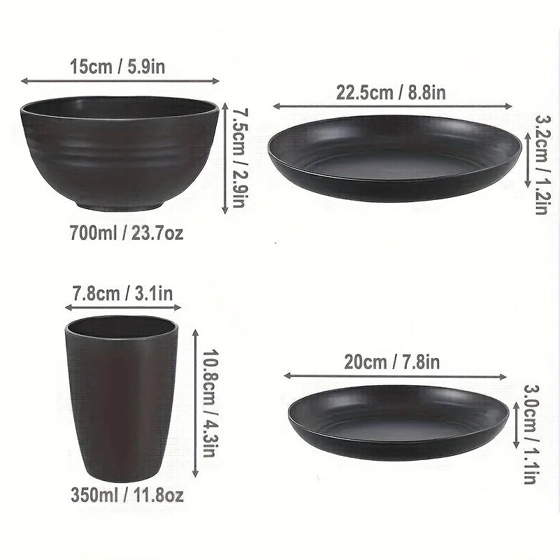 16/32pcs Tableware Set, Include Plates, Bowls Cups For Camping Picnic